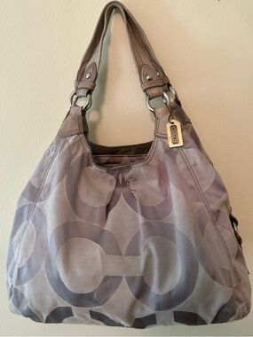 Coach Op Art Maggie Silver/Gray Canvas & Leather Hobo Bag Style #13894 Boho